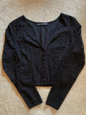 Abercrombie & Fitch Black Floral Lace Button-Up Blouse